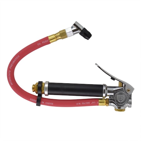 Interstate Pneumatics Heavy Duty Inflator 10-120 PSI w/ 12 Inch Red Rubber Hose Whipend & Chuck TF5135